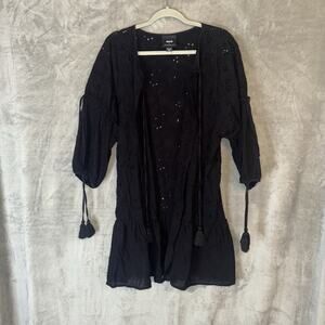 Maeve Anthropologie Black Eyelet Balloon Sleeve Kimono One Size Whimsigoth Dark